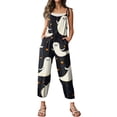 thumbnail image 5 of WTOBBY Halloween Printed Women's Jumpsuit, Casual Loose Retro Design with Suspenders in Cotton Linen Blend, Ideal for Relaxed and Fashionable Wear,WhiteM, 5 of 6