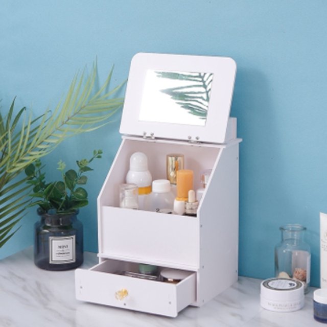 2/3 Layer Makeup Organizer Cosmetic Storage Holder Desktop Dressing Box W/ Drawer & Mirror