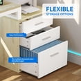 thumbnail image 3 of Dextrus L Shaped Desk with LED Light & Power Outlets, Corner Computer Desk with Drawers & Open Storage Shelves, Oak, 3 of 9