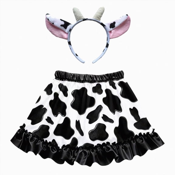 mgoYE Girls' Skirts Cow Print with Built-in Shorts with Headband