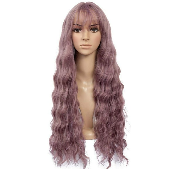 Women Girl Long Curly Synthetic Wig Quality Hair Natural Taro Purple Party