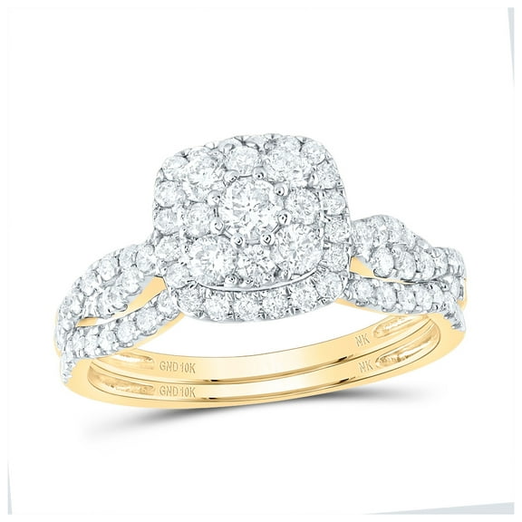 10K Yellow Gold Round Dia. Square Bridal Wedding Ring Band Set 1ctw, Women's Size: 5-10