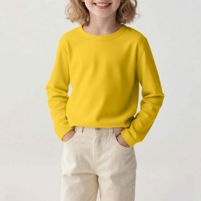 Haut à Manches Longues Col Rond pour Enfants - Mélange Polyester Spandex Confortable pour Usage Quotidien, Voyage et Fêtes