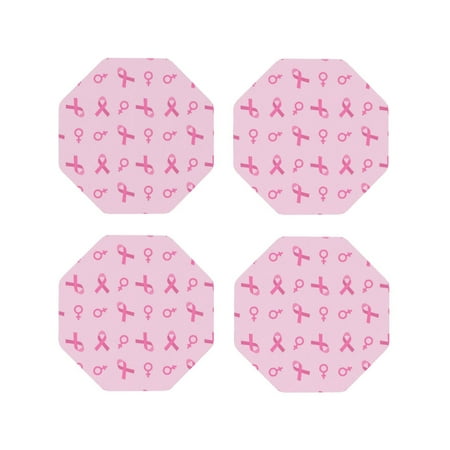 

Junzan Breast Cancer Awareness 1 Print Coasters for Drinks - Leather Coasters Set of 4 for Coffee Table for Housewarming/Kitchen/Bar/Decor-Octagon