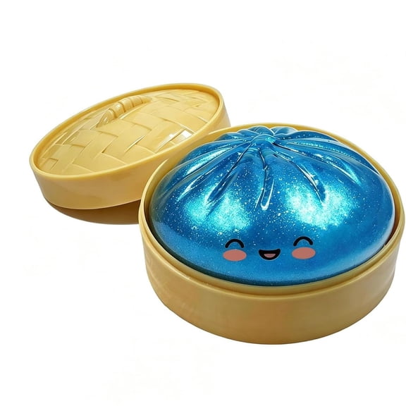 Boxed glitter dumpling squishy, stretchy stress relief toy for desk fidgeting.