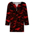 thumbnail image 5 of WTOBBY Women's Halloween Printed V-Neck Button Detail Tee with 3/4 Sleeve, Casual Weekend Fashion Top for Fall Season, Comfortable Daily Wear Apparel,Red L, 5 of 6