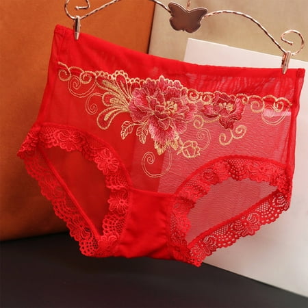 snowsong Womens Underwear Seamless Underwear Women s Sexy Underpants Panties Middle Waist Lace Briefs Underwear Panties for Women Sexy Underwear Lingerie for Women Red L