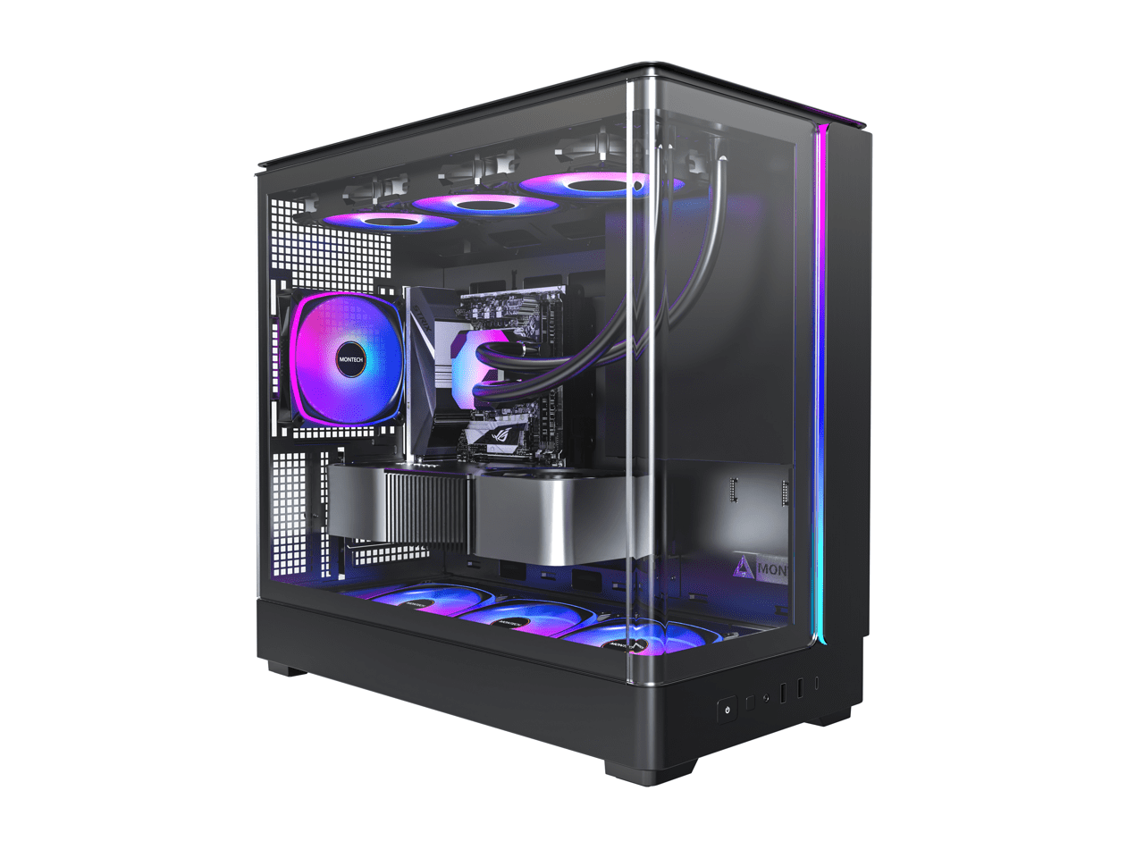 MONTECH KING 15 PRO KING15PB Micro-ATX PC Case, Curved Panoramic Glass, Chimney Airflow, 360mm Radiator Support, Compact Build for High-Performance Systems, 4 ARGB PWM Fan Pre-Installed, Black