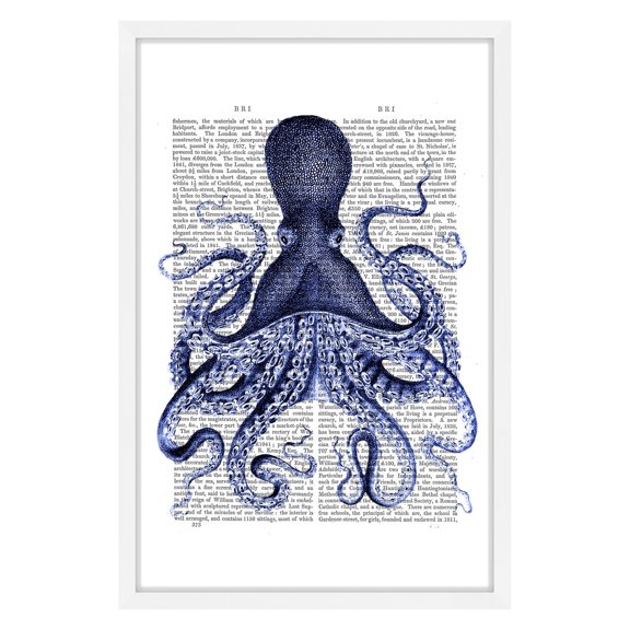 Marmont Hill "Blue Octopus 3" Framed Painting Print