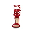 thumbnail image 2 of BLISSFUL STEP Women's Lace Up and Ankle Strap Block Heel Sandals Red 7, 2 of 8