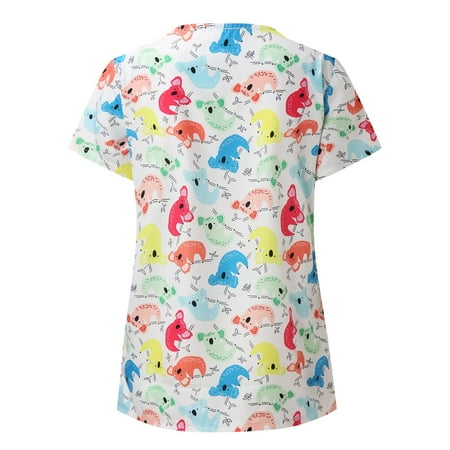 

Printed Short Top V-Neck Women Scrubs Top Nurses Clothing Working Uniform Top Care Workwear T-Shirts Blouse