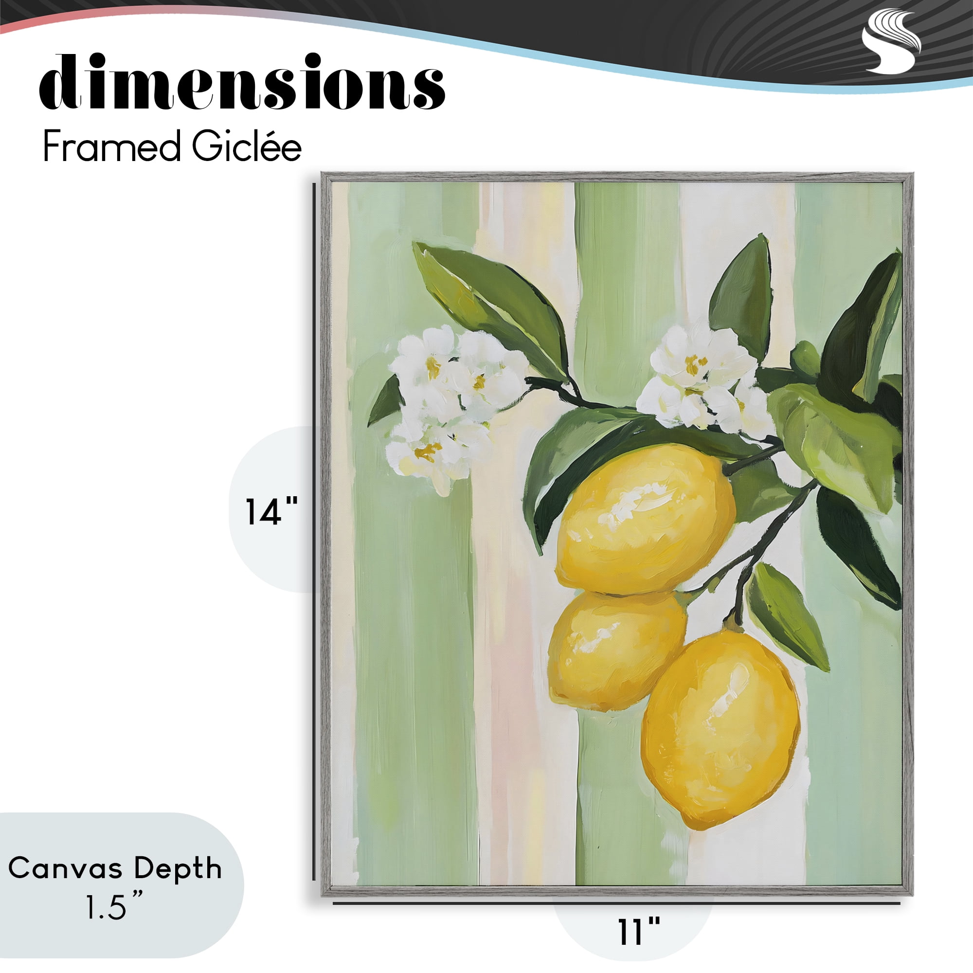 Stupell Industries Lemons & Flowers on Stripes Gray Framed Giclee Art, design by The Prints Vibe