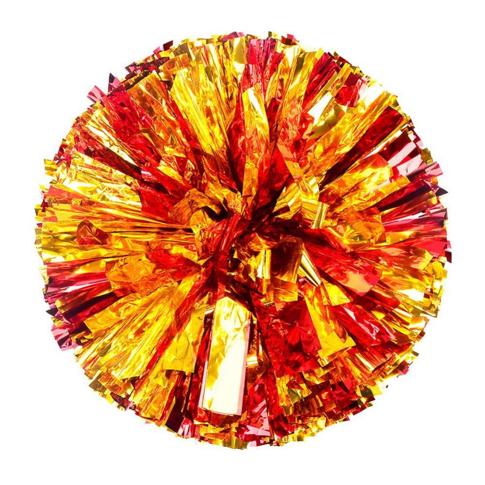 2 Packs Metallic Foil Cheerleader Pom Poms & Plastic Ring Cheer Poms with Baton Handle