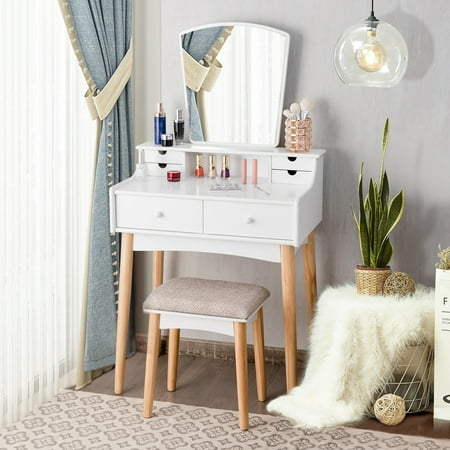Costway Vanity Table Set W Mirror 6 Drawer Dressing Table