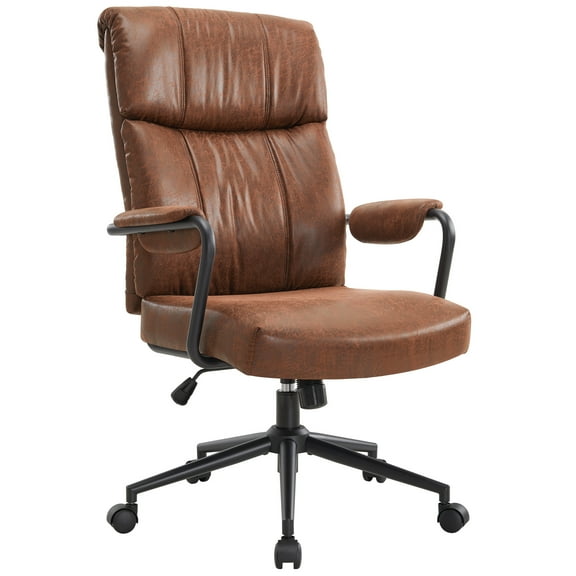 Mid Century Office Chair, Ergonomic Modern Breathable Fabric Home Desk Chair with Lumbar Support, Adjustable Height Swivel Computer Chair for Home Office, Brown