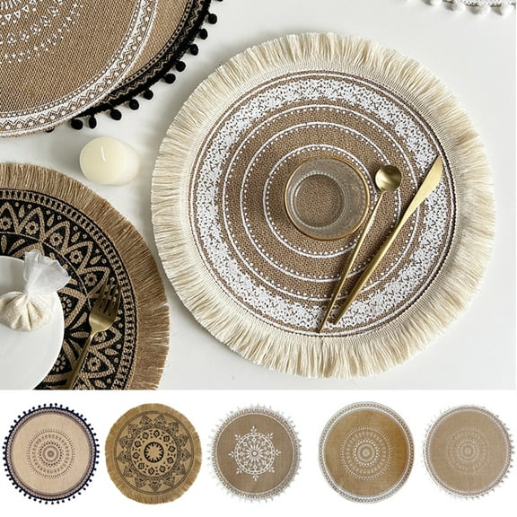 Cheers.US Placemats, Heat-Resistant Stain Resistant Non-Slip Rattan Trive Placemats for Kitchen Table, Washable Durable Table Mats Rattan Trive Placemats-14.96''