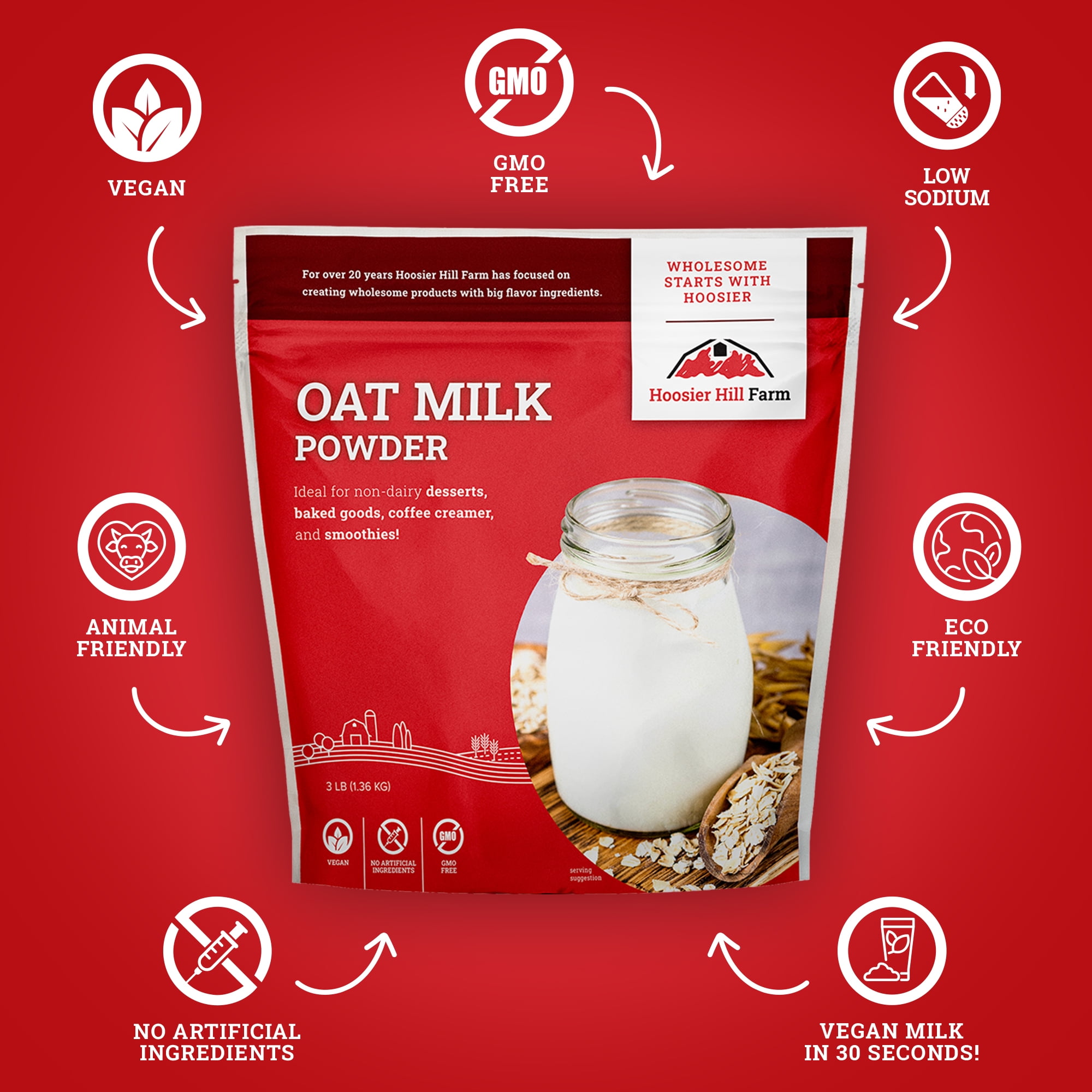 Hoosier Hill Farm Oat Milk Powder, 3 lb Bag
