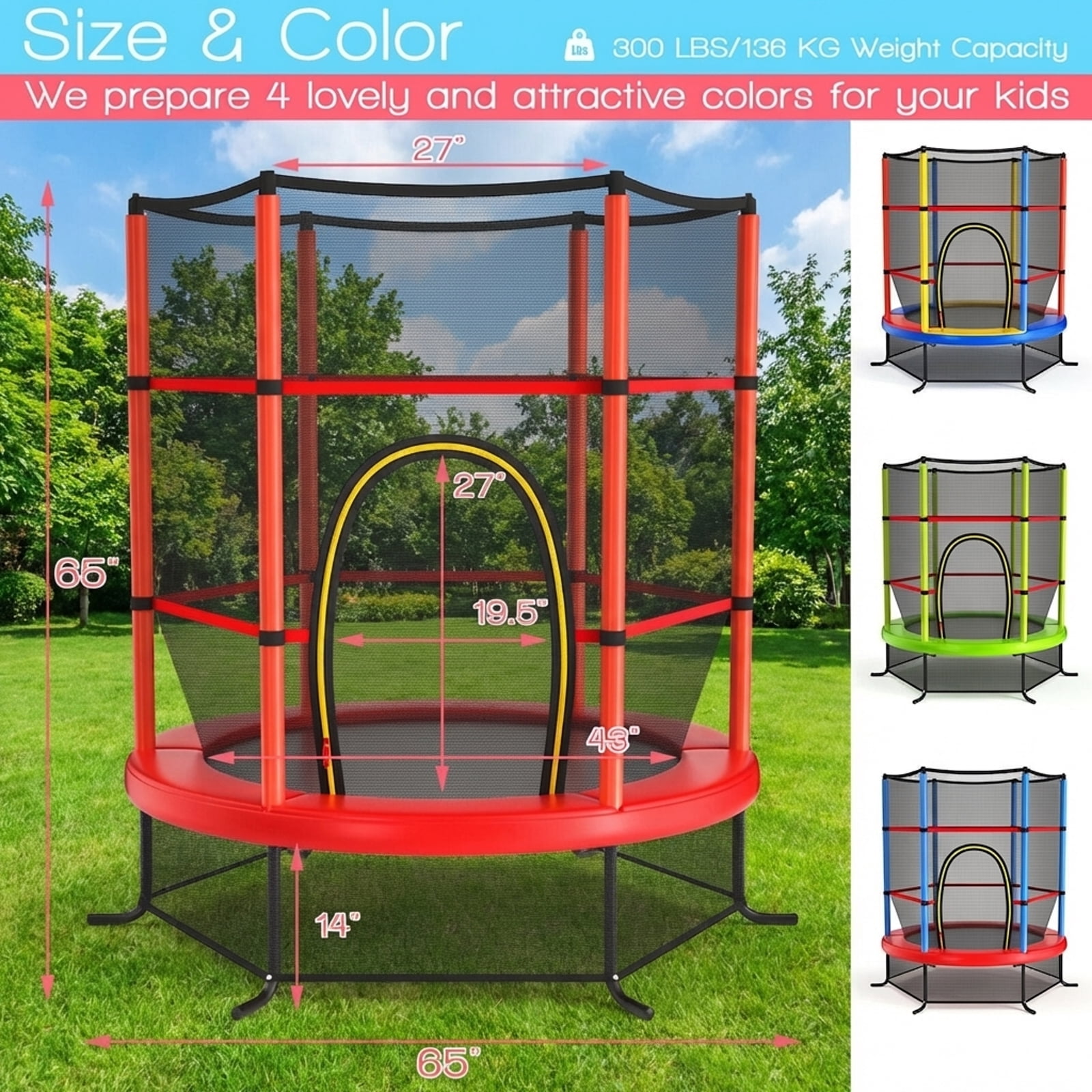 Redsmile 55 Inch Kids Recreational Trampoline Bouncing Jumping Mat with Enclosure Net - Red - Outdoor Recreation