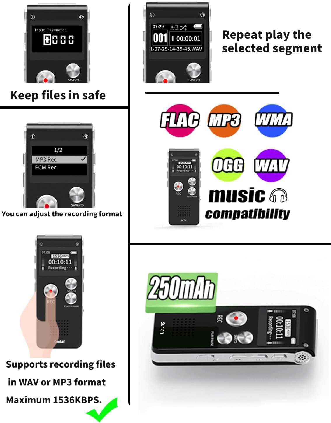 Di ital Voice Recorder 16 B Voice Recorder with Playback for Lectures - USB Rechar eable Dictaphone Up raded Small Tape Recorder Device