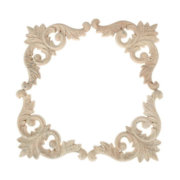 Wood Carved Corner Mouldings Onlay Applique Unpainted Furniture Decor 4pcs 12x12cm Hy