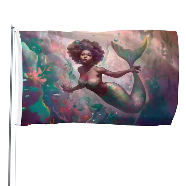 Sirena Negra Bandera impresa con temática, regalo perfecto para fanáticos, amigos y familiares, y adecuada para actividades al aire libre e interiores, decoraciones de fiesta. 60*90CM