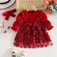 thumbnail image 6 of SUYIDA Girls Velvet Mesh Long Sleeve Dress, Ruffle Bow Sash with Matching Hairband, Elegant Holiday Party Wear for Kids, 6 of 6
