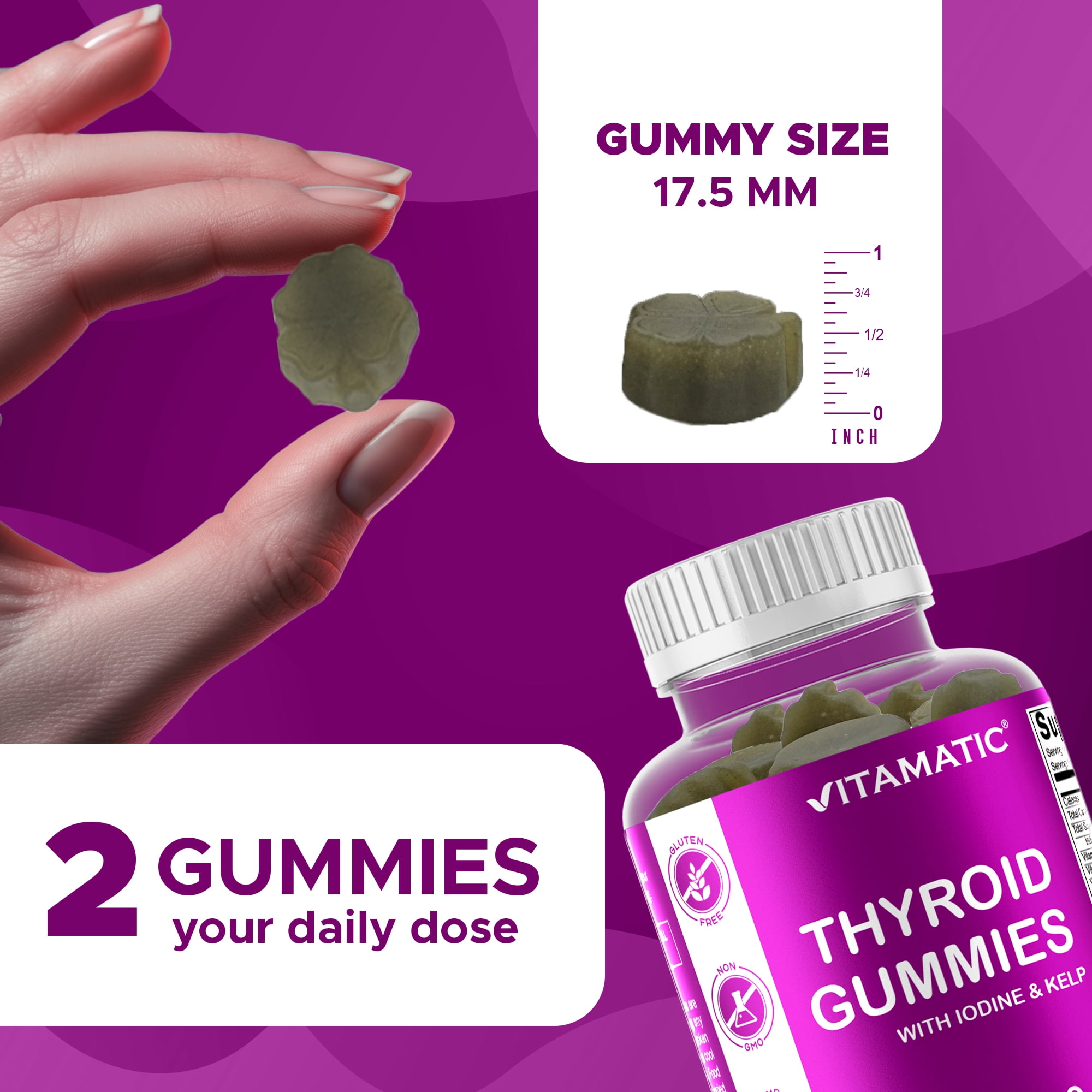 2 Pack Vitamatic Vegan Thyroid Support Gummies with Iodine & Kelp - 60 Count  Plant Based