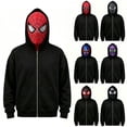 thumbnail image 6 of Unisex Spider Hero Mask Hoodie, Black Hooded Sweatshirt with Spider Web Graphic Face Cover for Halloween Cosplay Themed Party, 6 of 8