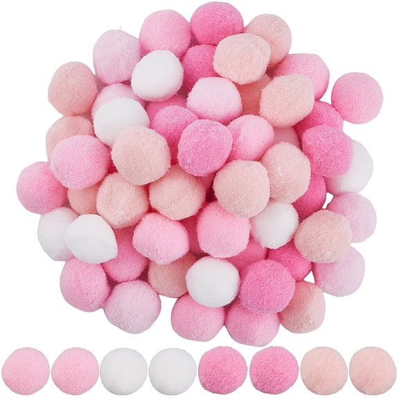 100pcs DIY Craft Polyester Pom Pom Round Pink 21~25mm