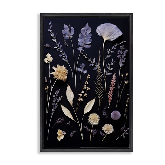 Stupell Industries Various Sprigs on Black Floral Painting Black Floater Framed Canvas Art Print Wall Art, 17 x 25