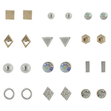 Time and Tru Geometric Stud Earrings, Goldtone, 12