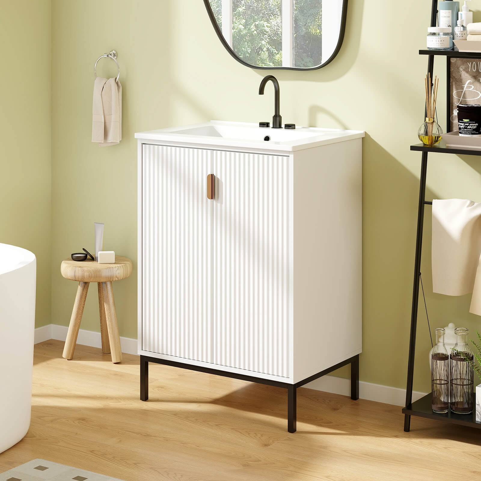 Costway Bathroom Vanity with Sink Combo 24 Inch Freestanding Bathroom Sink Cabinet White