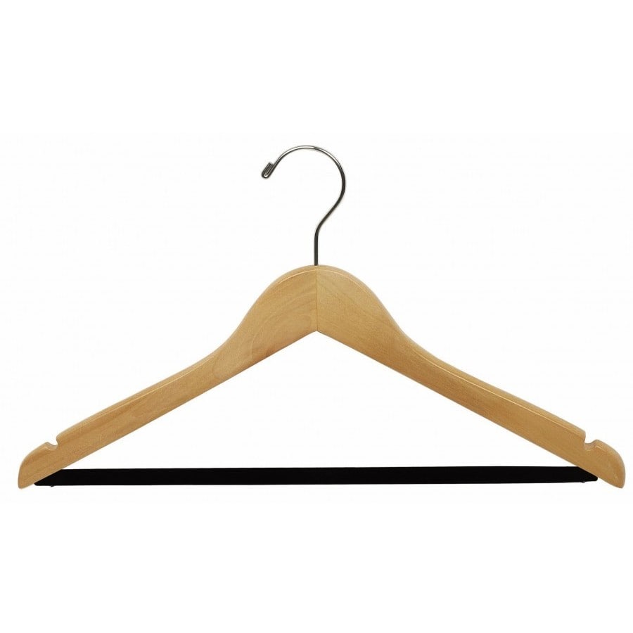 INTERNATIONAL HANGER Natural Wood Suit Hanger with Non-Slip Bar for Tops, Pants or Dresses, 50 Pack