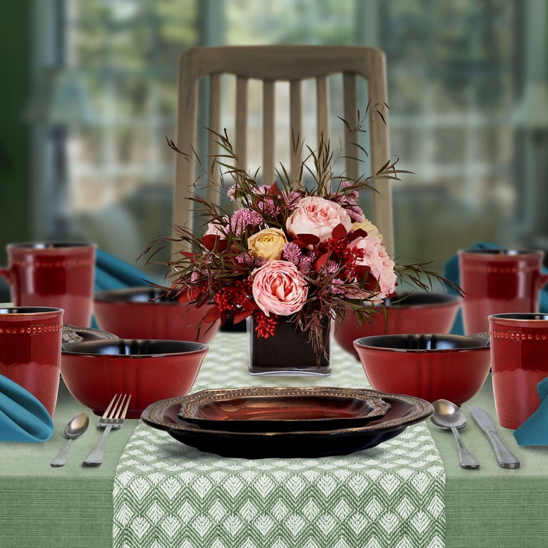 Elama Regency 16-Piece Stoneware Dinnerware Set, Red photo 7