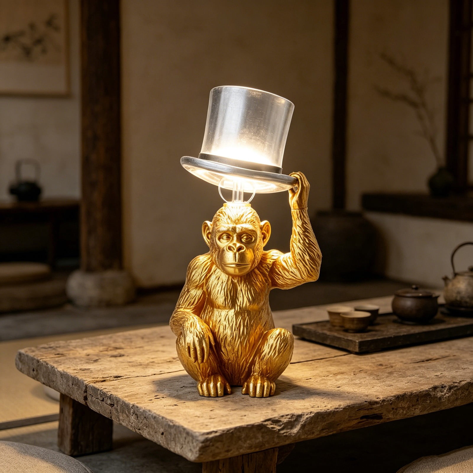 Monkey with Top Hat Table Lamp, Whimsical Gorilla Night Light for Living Room, Bedroom & Office Decor