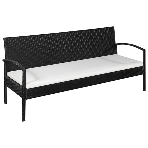Fyydes 3 Seater Patio Sofa with Cushions Black Poly Rattan,Outdoor