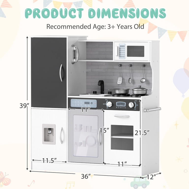 Gymax Play Kitchen Toy Set w/ Chalkboard Oven Sink Curtain