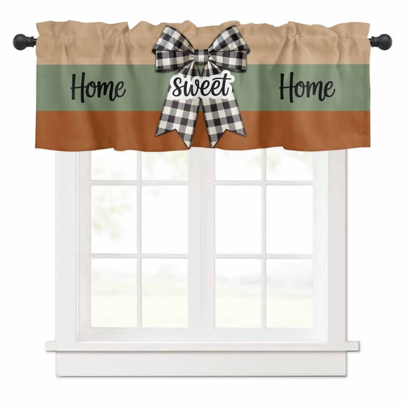 Home Sweet Home Valances for Windows Plaid Bow Rod Pocket Curtain Valance Window Treatment Short Curtains for Kitchen Living Room, 60"x18"