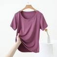 thumbnail image 4 of Olyvenn Stylish Womens Basic Cotton T Shirt Summer Pajama Tops Crew Neck Short Sleeve Fashion Tee Casual Athletic Gym Shirts Purple XXL, 4 of 6