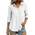 thumbnail image 6 of Feancey Womens Peplum Button Down Shirt Cotton Linen 3/4 Sleeve Collared Shirts Loose Fit Casual Babydoll Tops 2026 Fall Fashion White XXL, 6 of 7
