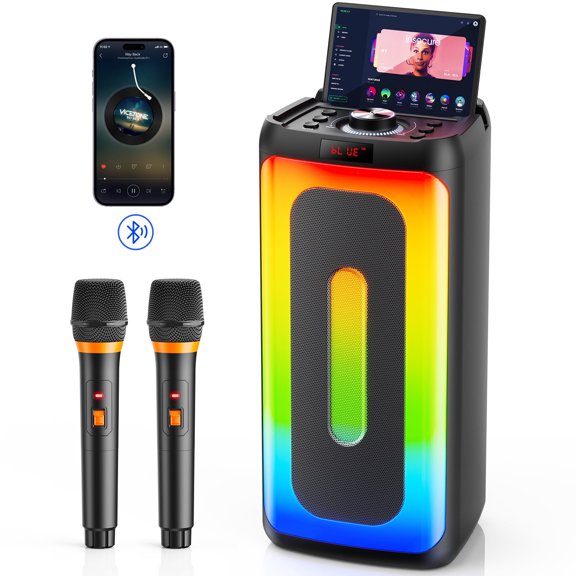 JAUYXIAN Karaoke Machine, Portable Bluetooth Speaker with Mics, Easy Control, Stereo Sound