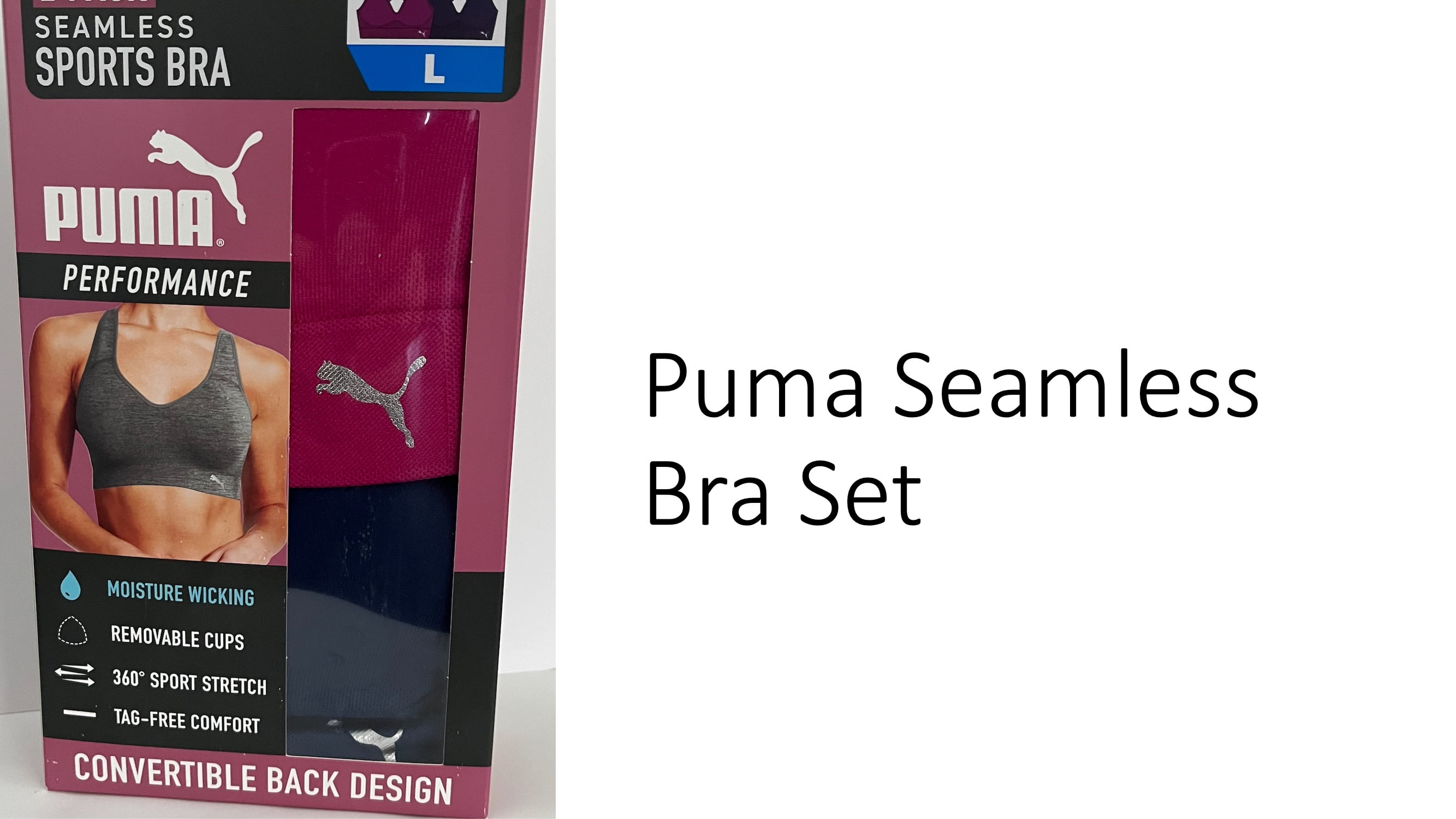 PUMA Women Seamless Sport Bra, 2-Pack (Pink&Dark Blue, Large) 