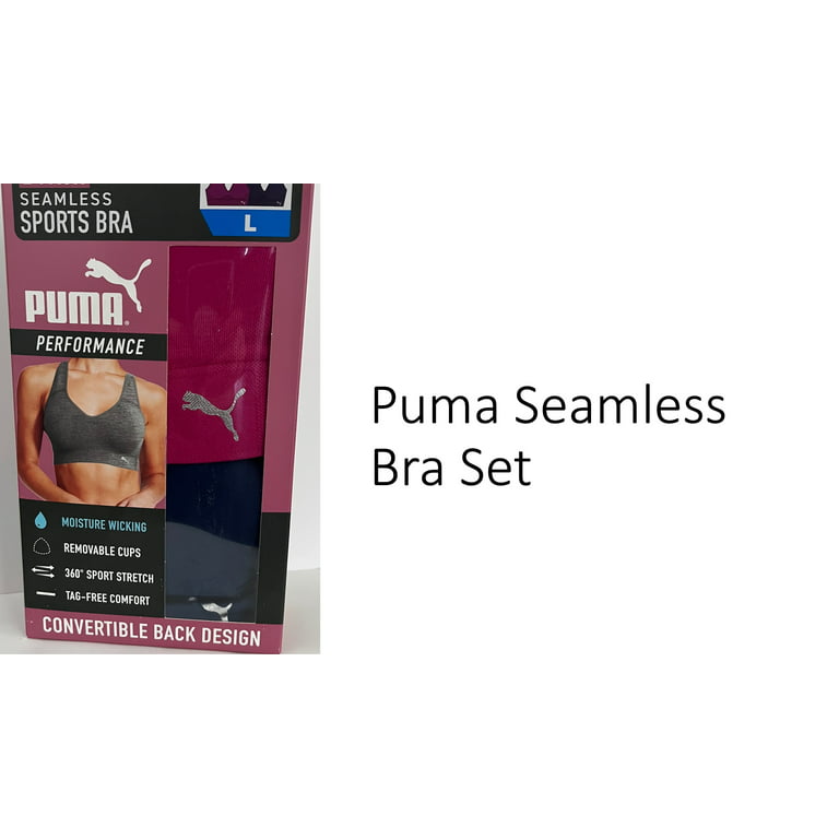 PUMA Women Seamless Sport Bra, 2-Pack (Pink&Dark Blue, Large)