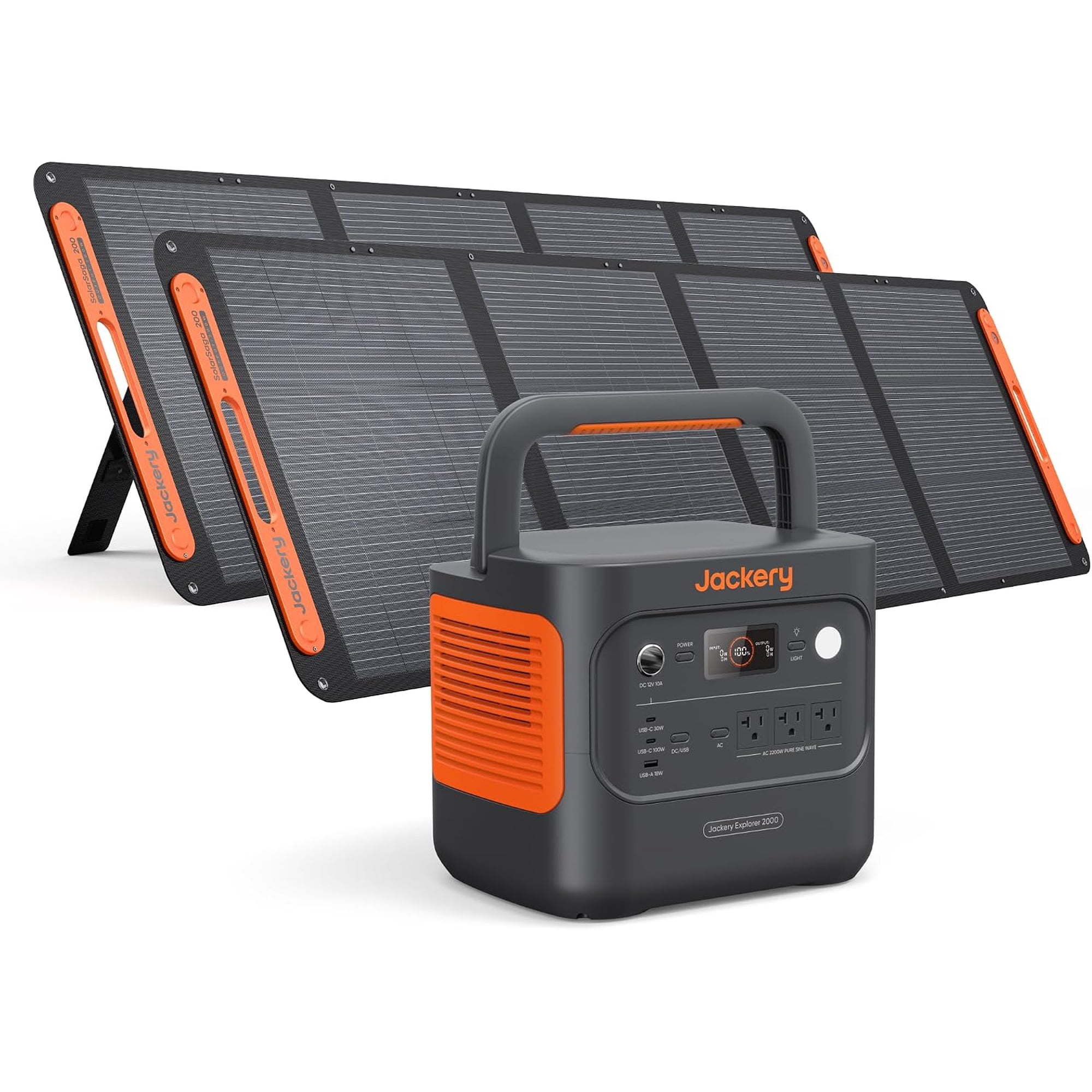 Jackery Explorer 2000 v2 Portable Power Station with 2x200W Solar Panels, 2042Wh LiFePo4 Battery, 2200W Solar Generator, 20ms UPS, USB-C PD 100W Fast Charging for Power Outages, Emergencies, Camping