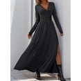 thumbnail image 2 of Elegant and sexy solid color lace V-neck fitted dress for women's evening banquet, 2 of 5