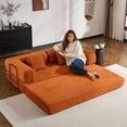 thumbnail image 2 of Sofa cama convertible con almohada cilíndrica, sofá de colchón plegable de corduro con marco de forma fija, sofá de pie para salón y dormitorio (naranja), 2 of 5