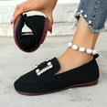 thumbnail image 4 of Black Ladies Casual Round Toe Shallow Mouth Flats With Metal Buckle Low Heel Comfort Fit For Outdoor, 4 of 9