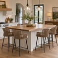 thumbnail image 2 of Guyou Farmhouse Woven Bar stools Set of 2, 27 Inch Linen Upholstered Rattan Counter Height Bar Chairs, Modern Cane Kitchen Island Chairs with Curved Back for Dining Room Patio Garden, White, 2 of 11