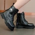 thumbnail image 2 of Kids Mid Calf Combat Boots Lace Up Side Zipper Waterproof Boots Slip-Resistant & Durable Stylish Shoes for Toddler/Little Kid/Big Kid Black 37, 2 of 9