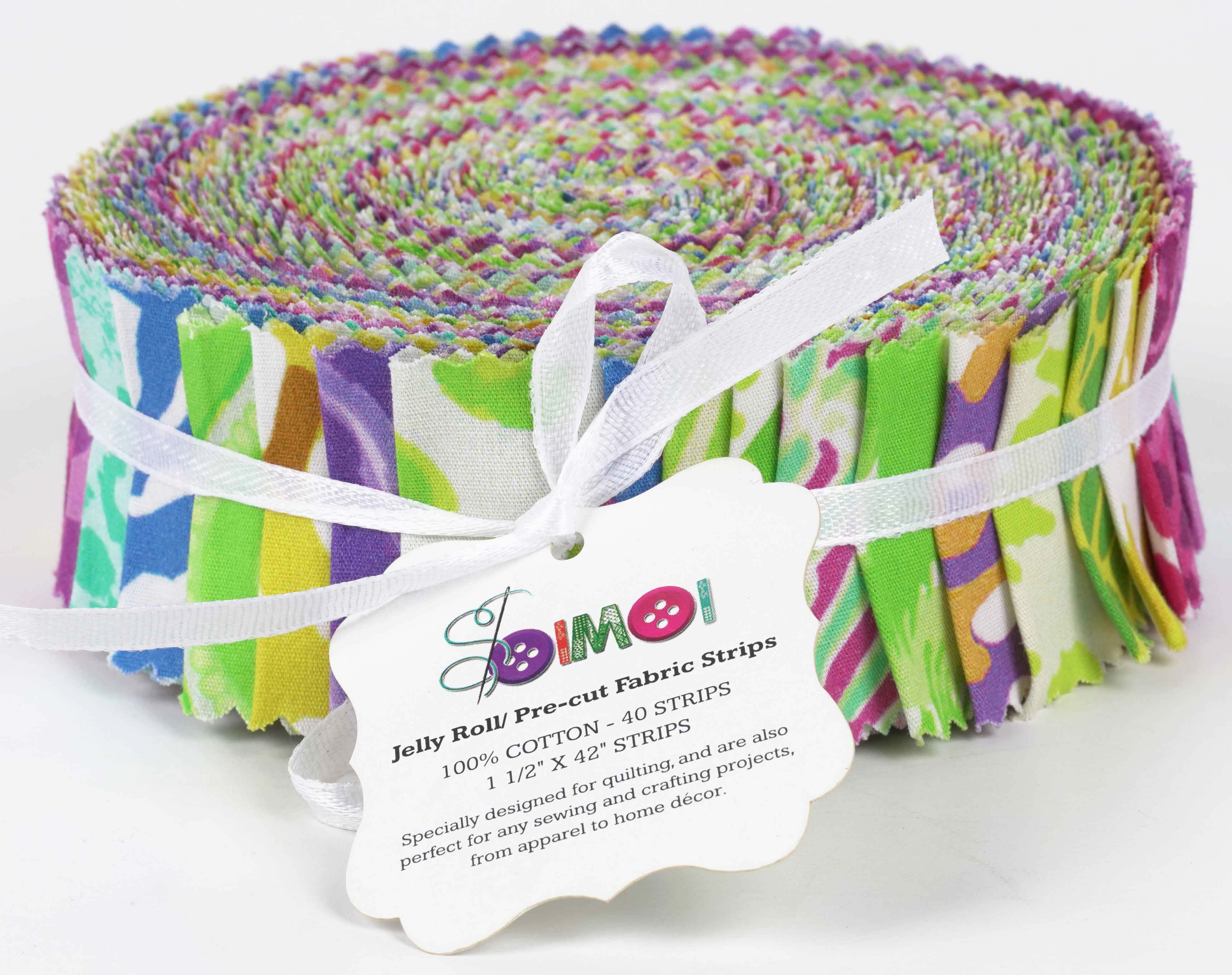 Soimoi 40Pcs Animals Print Precut Fabrics Strips Roll Up 1.5x42inches Cotton Jelly Rolls For Quilting - Multicolor